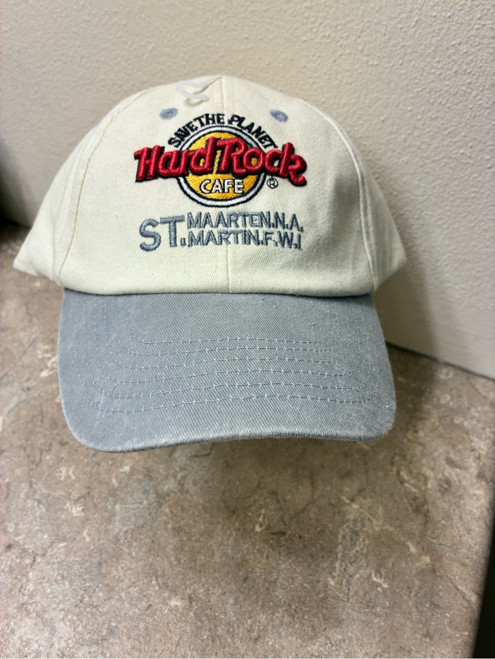 Vintage Hard Rock Café St. Maarten Gray White Baseball Cap Hat 100% Cotton